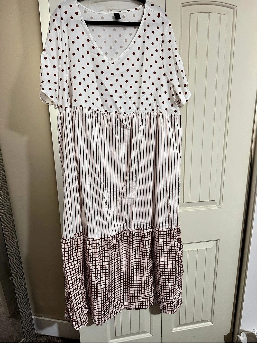 Polka Dot Maxi Dress in White & Brown Like New Boutique Style Emory Rose